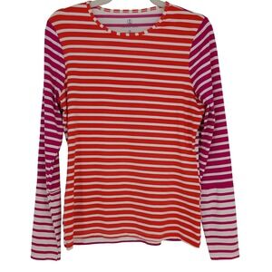 Lands End Rash Guard Women S/L 6-8 Orange Pink Striped Long Sleeve Swim Surf Top